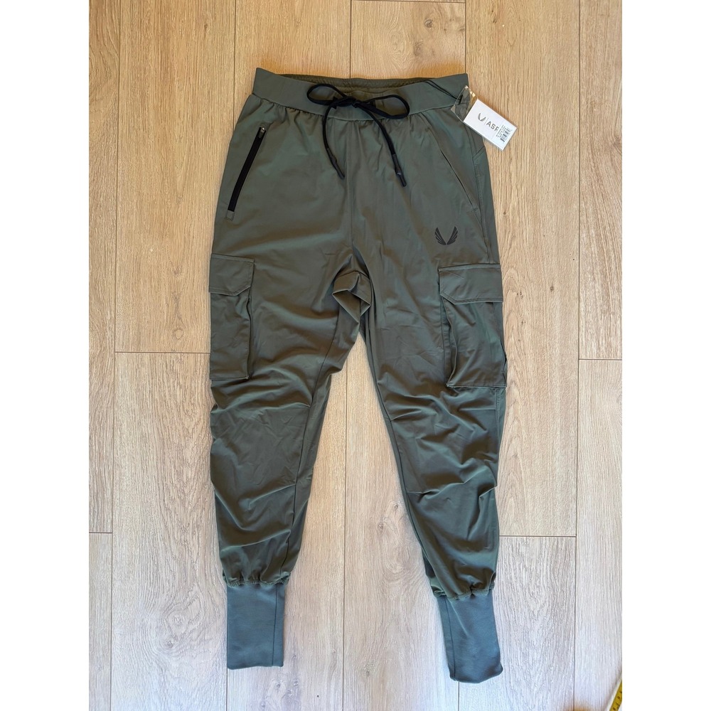 NWT ASRV Men's Tech Cargo Joggers Olive Green Zip Pocket Ribbed Cuff Size M - Picture 4 of 12